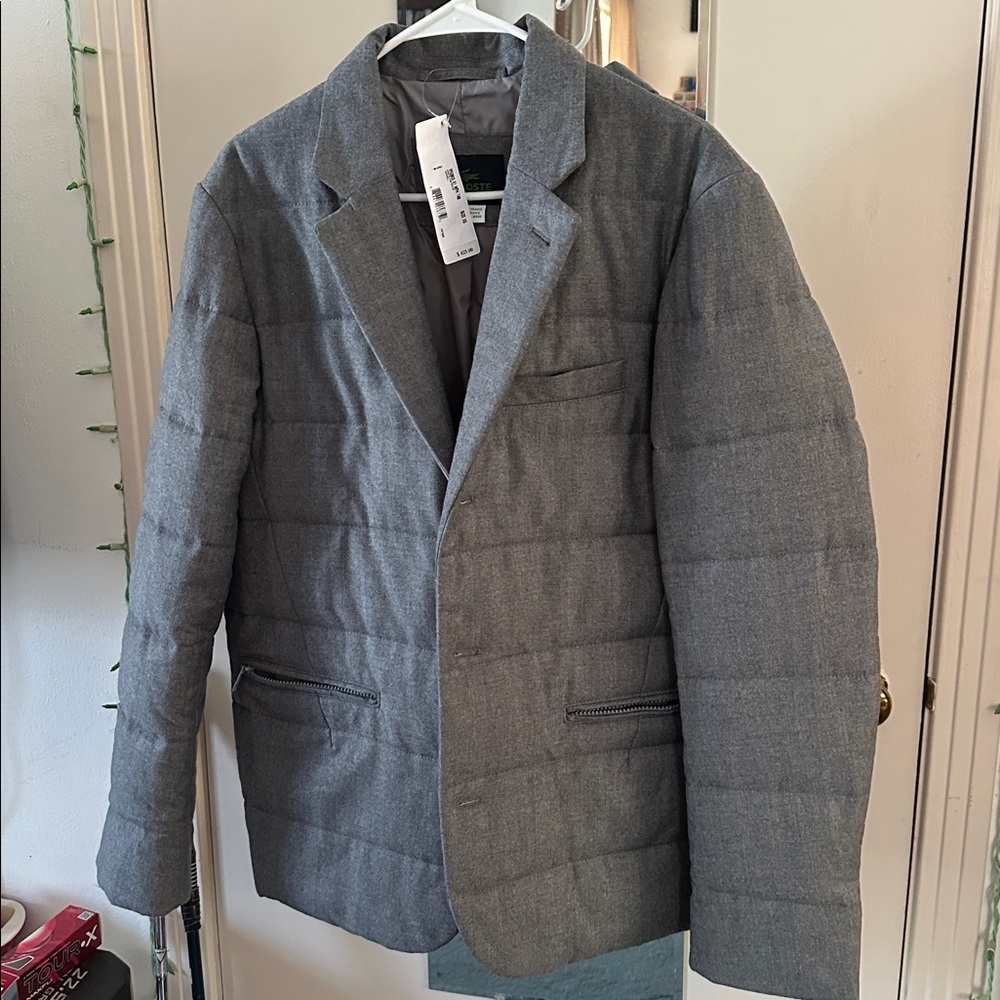 Lacoste Men's Chine Fonce 100% Wool Gray Puffer Sports Jacket XS 48 New w Tags